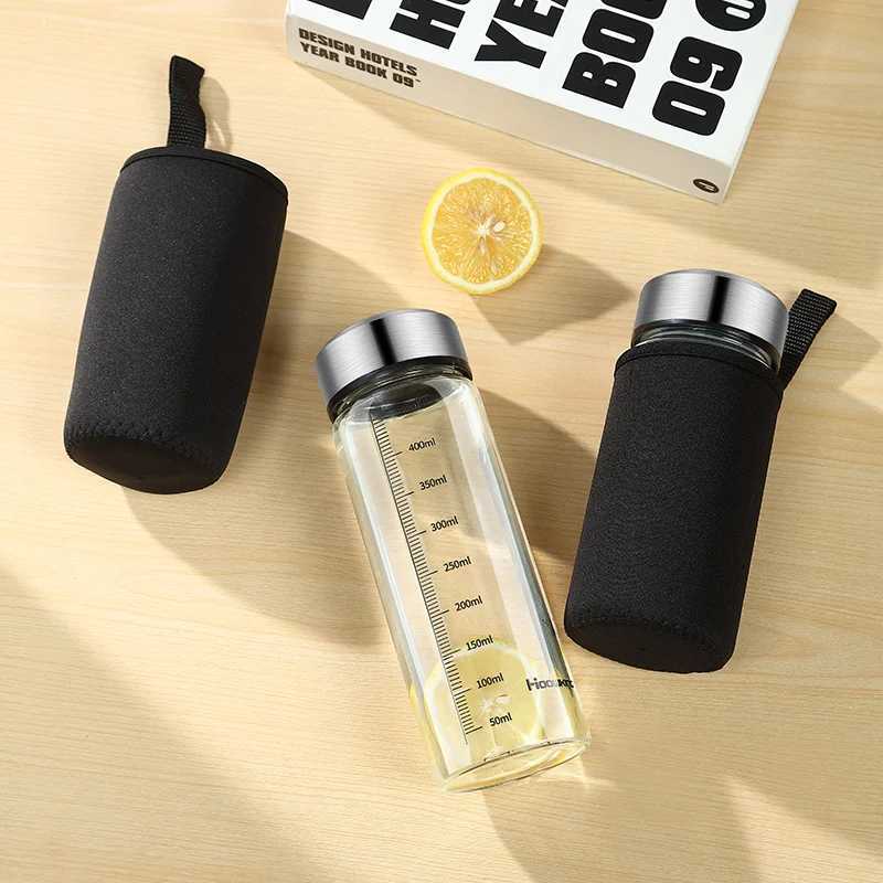 Portable Glass Water Bottle Hot Milk Bottle graduated Cup with Lid Refrigerated Milk Tea Cup Outdoor sports water bottleW251114