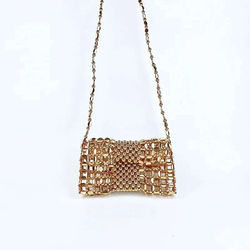 New Niche Design Gold Chain Mobile Phone Zero Wallet Women's Handmade Beaded Woven Crossbody Bag Lady Handbags