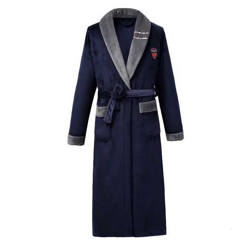 Belt Robe for Men Sleepwear Bathrobe Winter Night Wears Warm Fleece Pajama Solid One Piece Nightgown Pocket Homewear 2025 New C251115