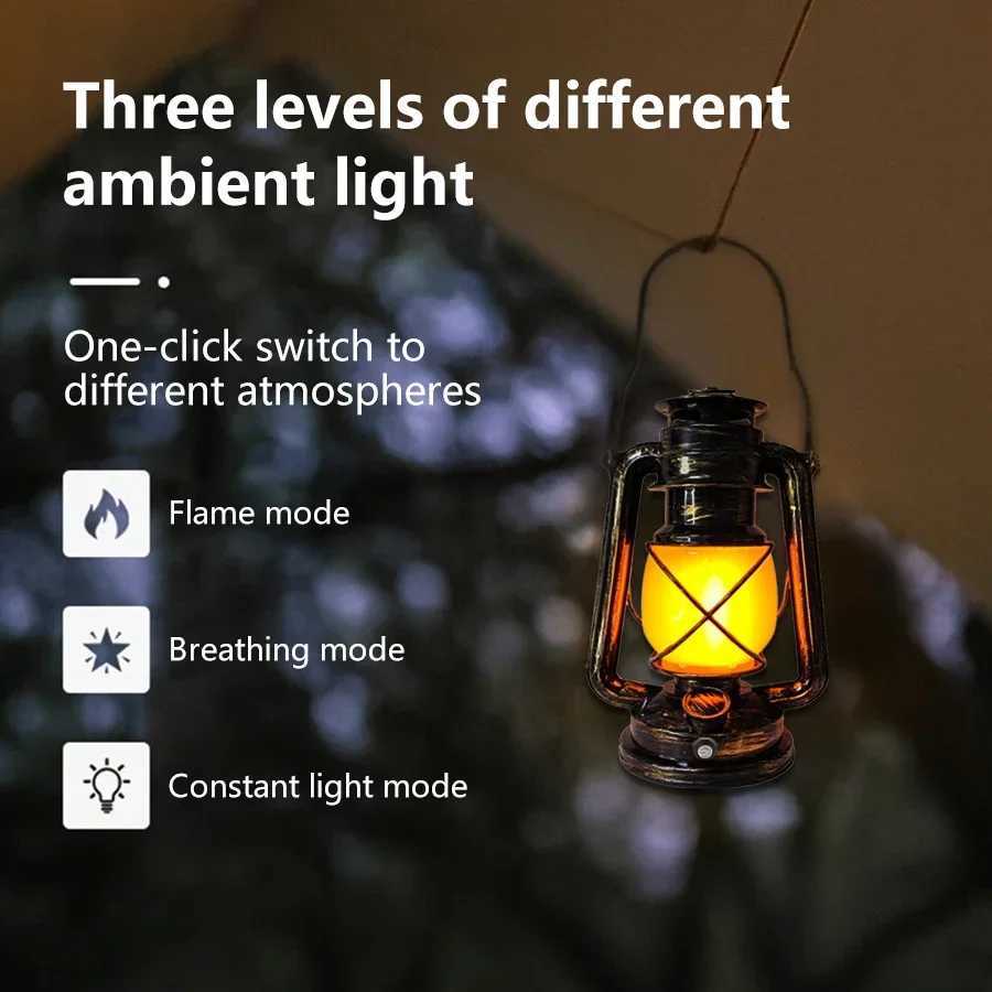 Retro Portable Lanterns Rechargeable Hanging Travel Camping Lamp 3 Modes Dimmable Vintage Decoration Lights for Hotal Bar Room M251115
