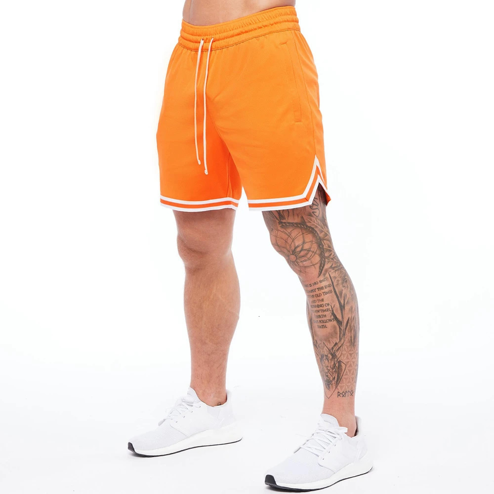Mens breathable basketball shorts orange mesh fitness sports casual exercise quick drying gym 250414