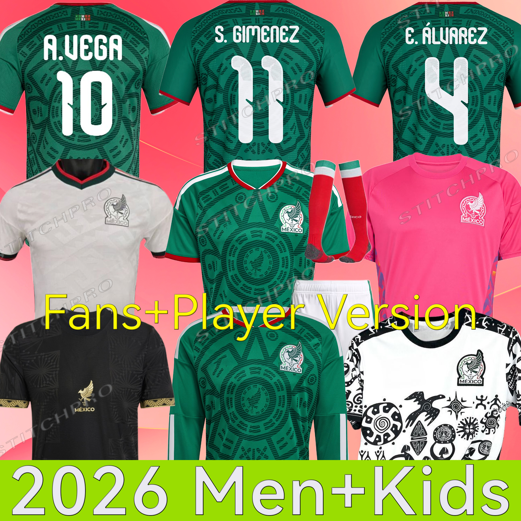2026 2027 Mexico Soccer Jersey Home Away RAUL CHICHARITO LOZANO DOS SANTOS Club Football Shirt Kids Kit H.LOZANO Men Sets Uniforms Fans Player Version