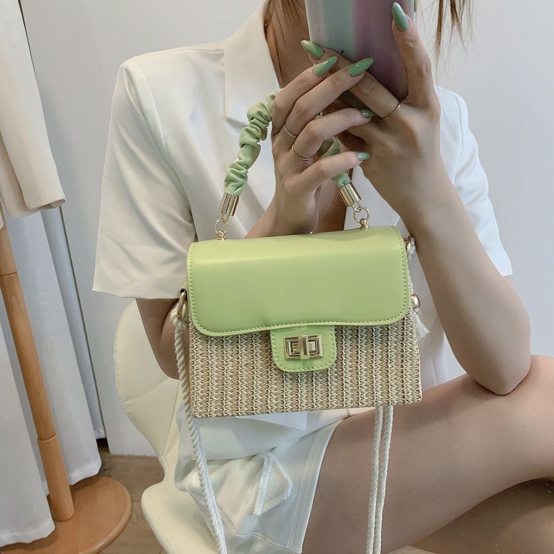 Handbag For Women Straw Women's Simple Woven Crossbody Fashion Color Contrast Hand Box Shoulder Bag