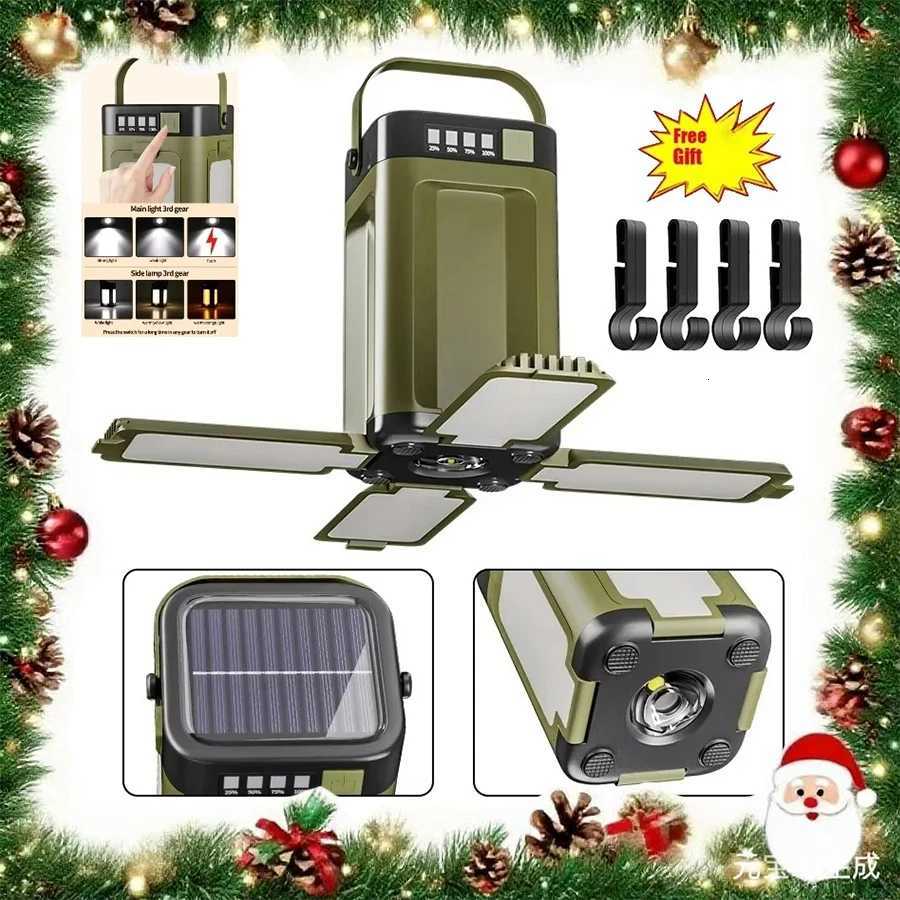 Christmas Outdoor Solar Light Rechargeable Flashlight Portable Power Bank Lamp LED Hanging Tent Light for Camping Hiking Fishing M251115