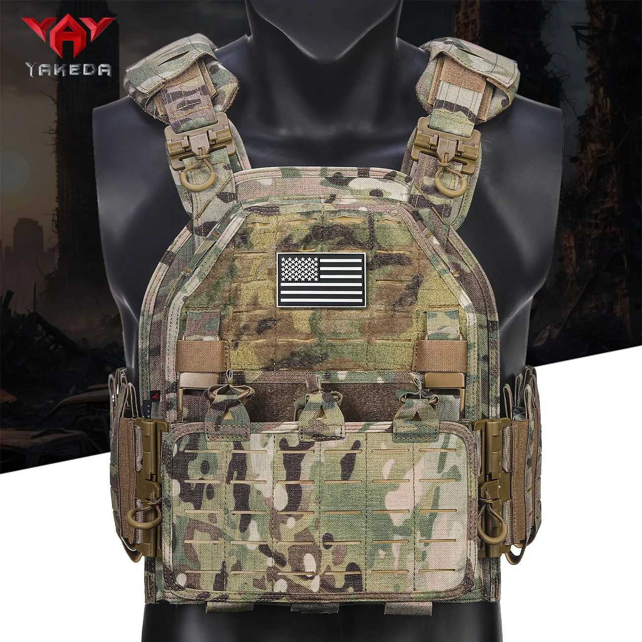 YAKEDA (with American flag) MOLLE training vest outdoor training vest 1000D waterproof and wear-resistant XJ250730XJ251114