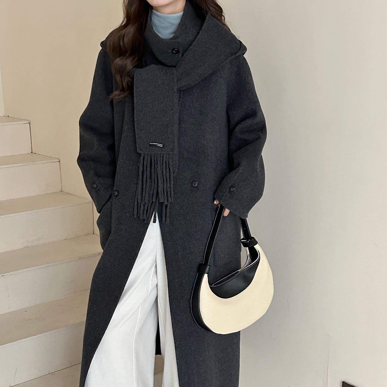 Scarf Style Double-Sided Cashmere Coat for Women Mid-Length 2025 Autumn Winter New High-End Korean Version Loose Woolen Jacket 241129