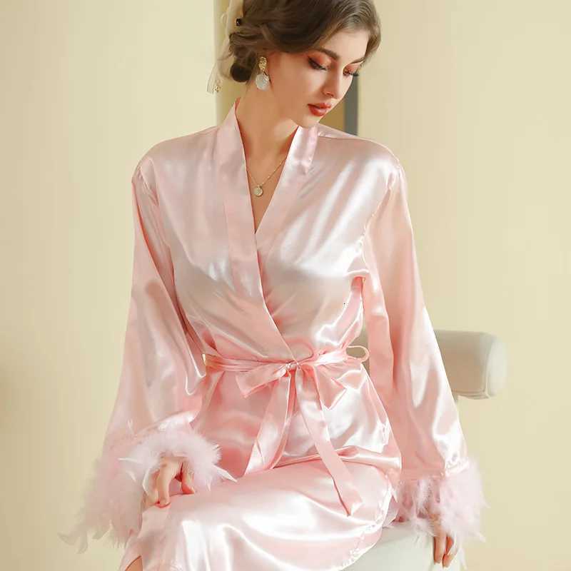 Black Father Robe Satin Kimono Long Ice Silk Bathrobe Lady Wedding Dress Autumn New Elegant Home Clothes Intimate Lingerie C251115