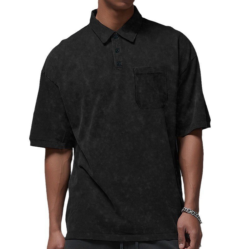 New Summer Casual Flip Collar Short sleeved Men's High Street T-shirt Polo Shirt