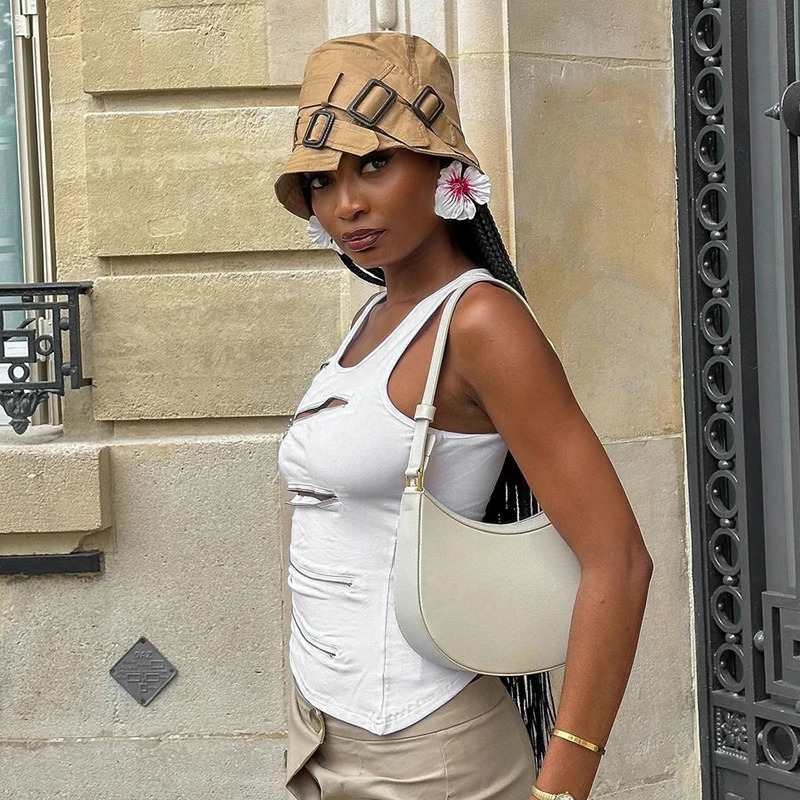 CUTENOVA Fashion Punk Women Zipper Dessign Crop Tops Sleeveless Cut Out Slim Tanks Vest Grunge Hollow Out Vest Tops Bustiers Str 250415