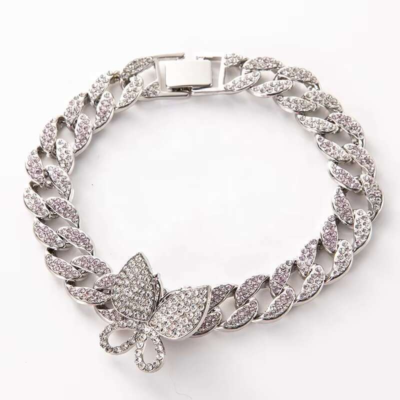 DHcollection Stock Iced Out Alloy and Bg Rhie Hip Hop 15mm Butterfly Cuban Chain Bracelet