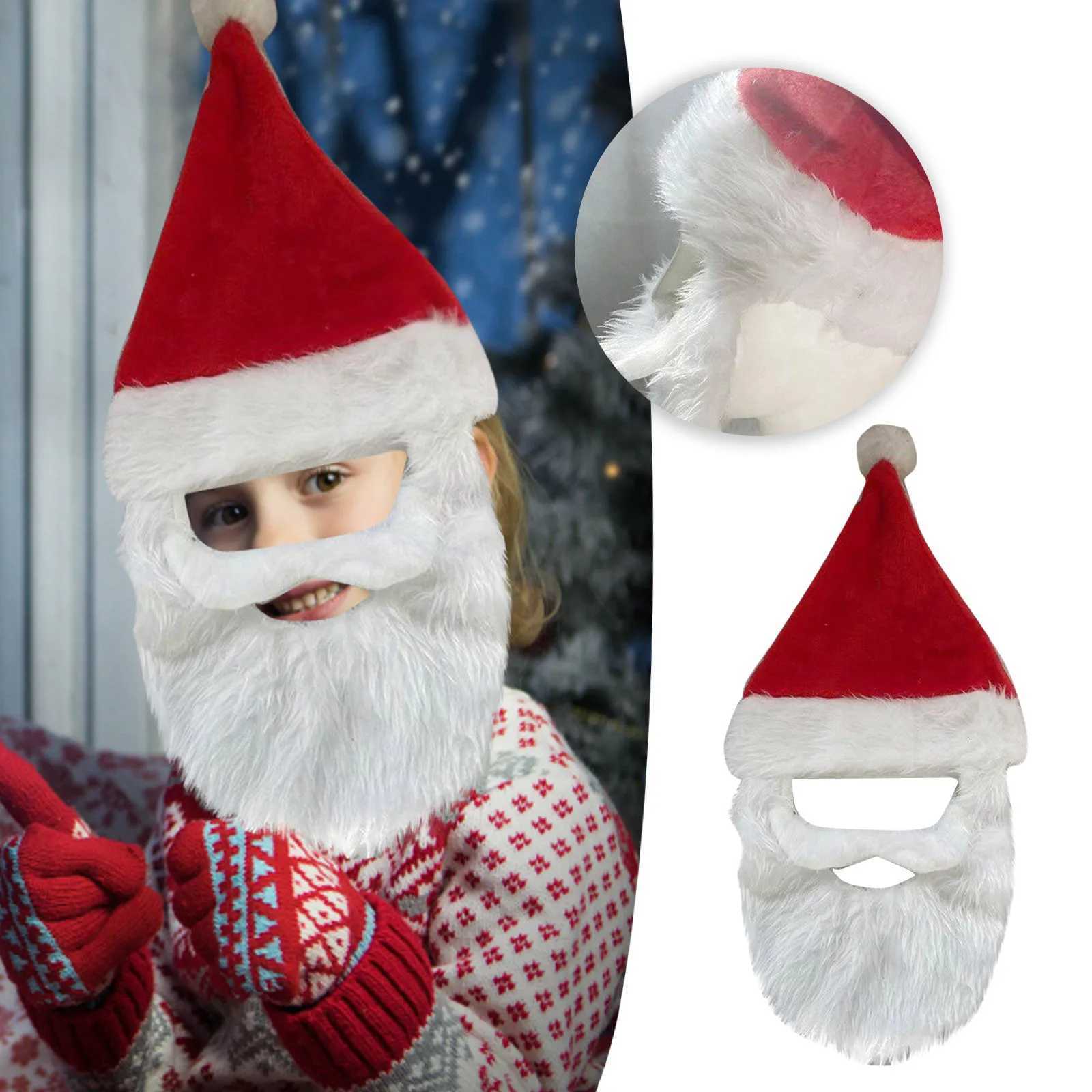 Velour Santa Hat With Plush Beard Christmas Accessory Play Christmas Atmosphere Decoration Cute Decoration Christmas Mask Y251115