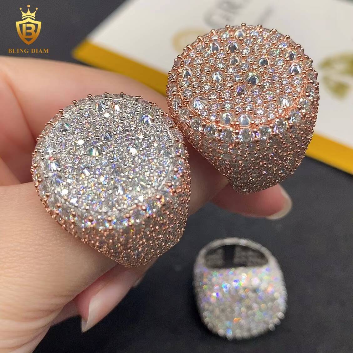 New Silver Rings Iced Out Moissanite Ring Round Brilliant Moissanite D Color VVS Fine Moissanite Jewelry Men Women GRA Certified