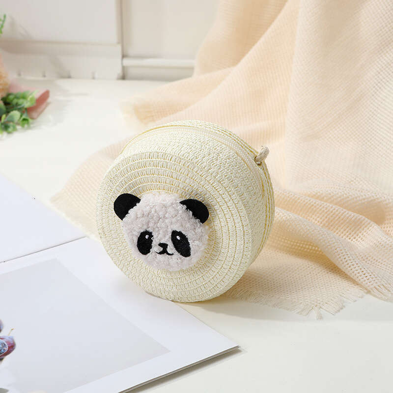 Handmade Beach Bag Red Panda 2025 New Summer Beach Straw Woven Women's Mini Cute Mobile Cross Carrying Small Bag Kq2