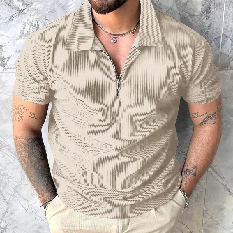 Summer new solid color short sleeved men's zipper polo shirt T-shirt men