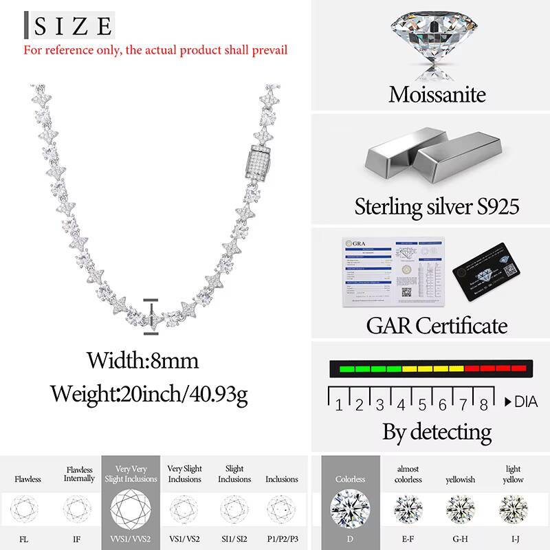 Sparking Fine Jewelry Anniversary Gift Sterling Silver 925 Heart Cut Moissanite Link Chain Iced Out Heart Necklace