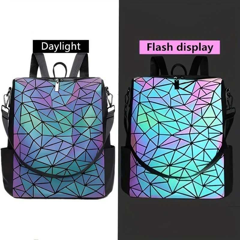 Fashion Womens luminous Backpack PVC holographic geometric School Bags For Teenage Girls mochila feminina travel BagpackW251114