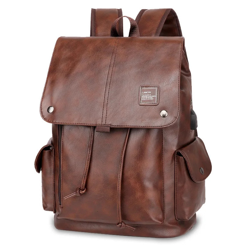 Fashionable mens backpack leather school backpack fashionable waterproof travel bag casual leather backpack 250410