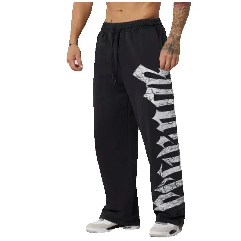 Men's Thin Summer Gym Training Pants Street Leisure Fitness Cotton Printed Mid-Waist Casual Trousers Designed Trend Sports Pants Running Printed 