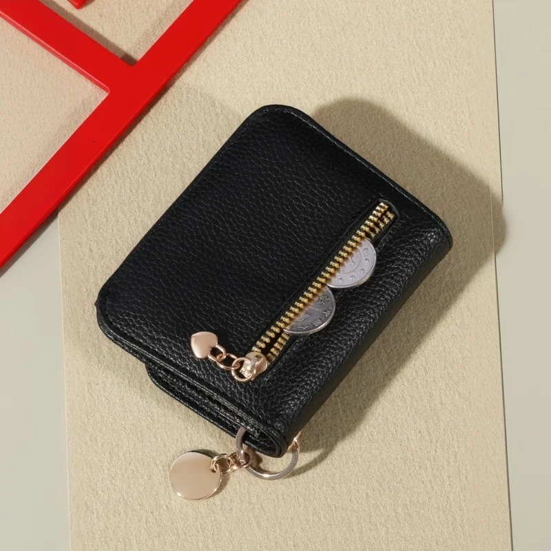 Fashion womens leather small wallet solid color casual coin key coin wallet Japan and South Korea short zipper card holder 250410