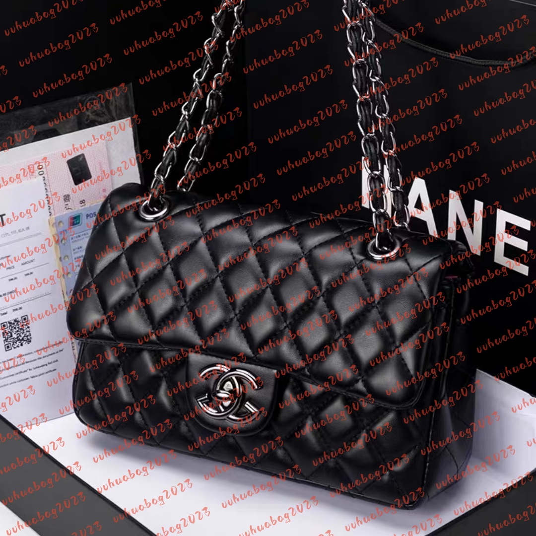 Designer bags Chain Bag plaid flap 10A CF caviar shouder handbag gold silver chain leather double letter solid color buckle square stripe lady messenger bag