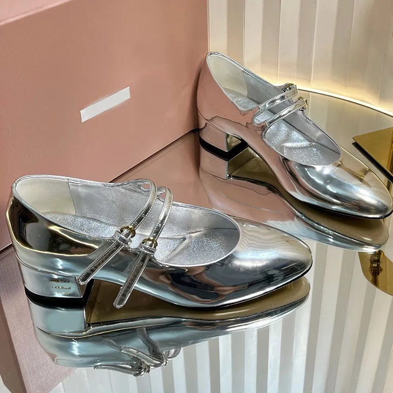 2025 new lmary jane luxury womens designer Patent leather slingback pumps with buckles shoes black low heel non slip lady women shoe