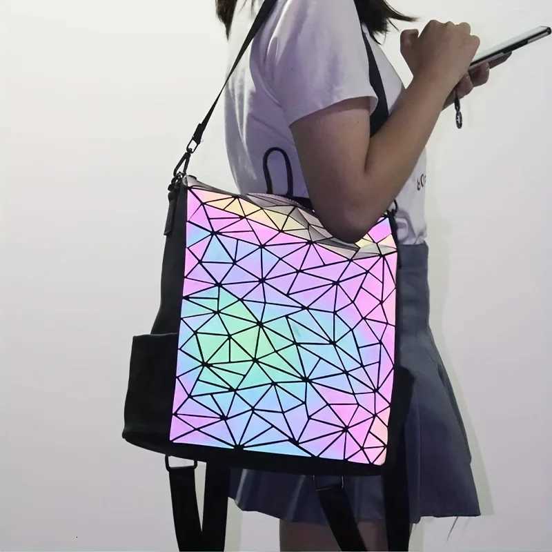 Fashion Womens luminous Backpack PVC holographic geometric School Bags For Teenage Girls mochila feminina travel BagpackW251114