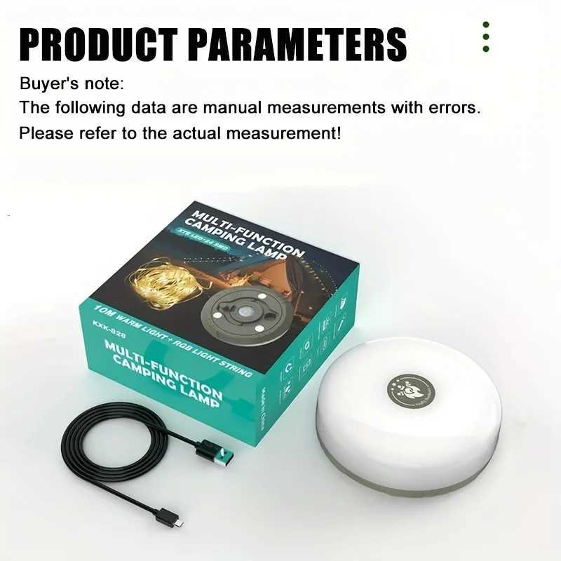 Rechargeable 328FT Camping String Lights - 2 in 1 Quick Storage Tent Lights with 5 Lighting Modes - Hanging Portable LED Lamp f M251115