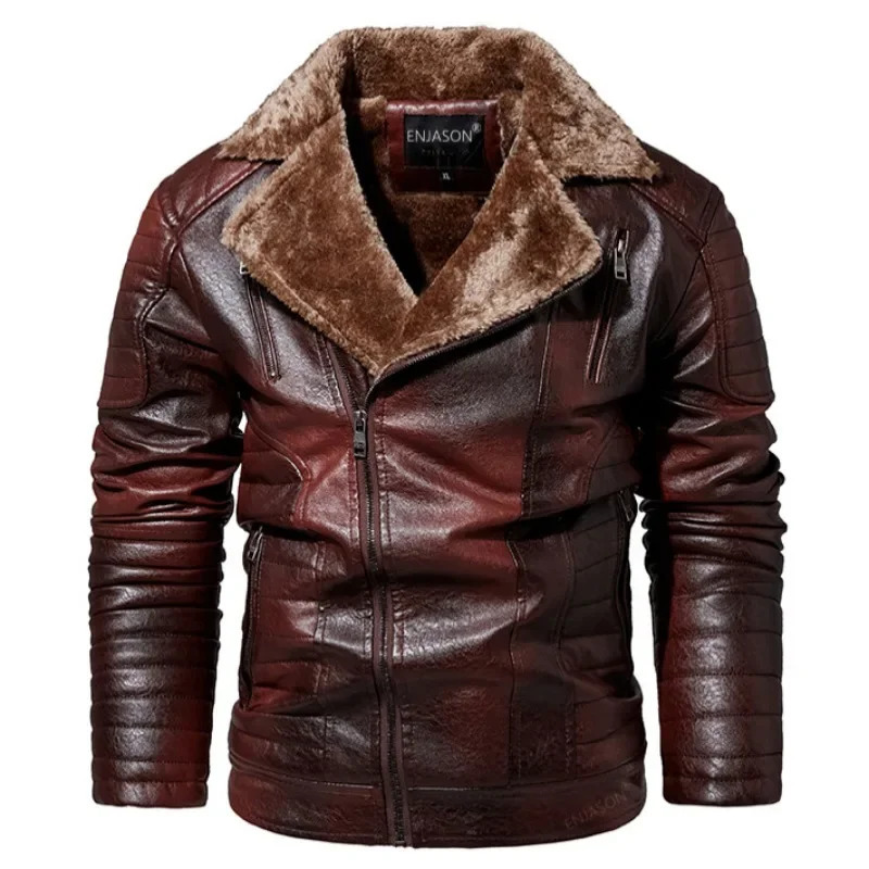 Men Leather Jacket Fur Integrated Locomotive Leather Jacket Coats Long Sleeve Zipper Fur Collar Motorcycle Outwear Faux Leather 251112 - view 4