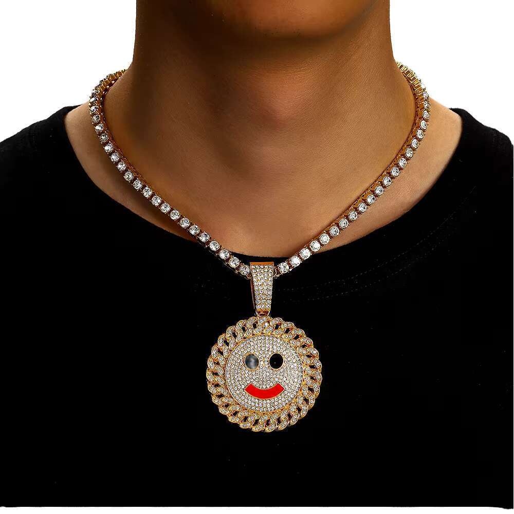 DHcollection Men's Hip Hop Alloy Tennis Chain Necklace and Full Bg CZ Smile Pendant Choker