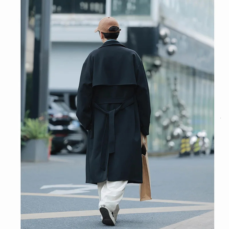 British style double corset mens casual long windproof jacket fashionable and high-quality handsome college Hombre Trench jacket 250415
