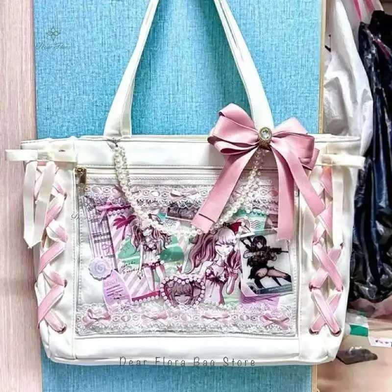 Japanese Sweet Womens Ribbon Ita Bag Cute Lolita Girls Transparent Handbag Fashion Large Capacity Handbag W250415