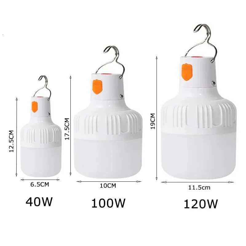 40W/100W/120W Camping Brightness Light Portable Rechargeable Dimming LED Bulb Outdoor Tent Light Emergency Night Light with Hook M251115
