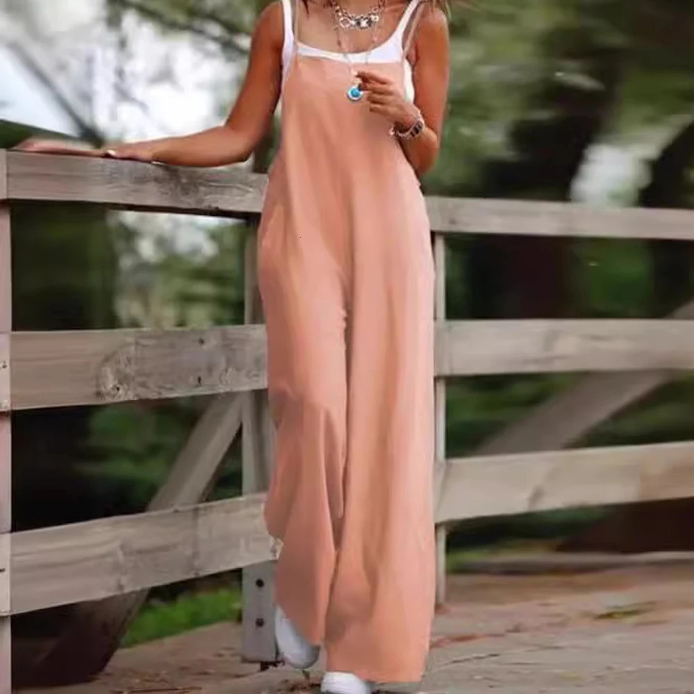 Oversized S-5XL Women Loose Overalls Summer Fashion Female Sleeveless Wide Leg Pant Suits JYFS-8130 250415