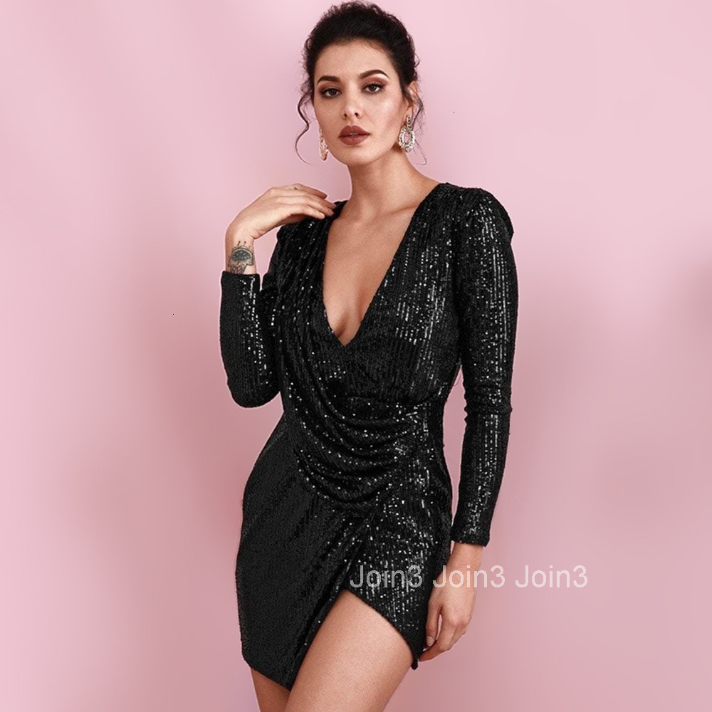 2025 Spring New Womens Dress V-neck Long Sleeve Irregular Fashion Glitter Short Skirt