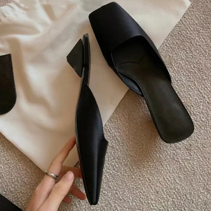 Stain Slippers Womens Fashion Concise Square Toe Triangular Heel Womens Shoes Summer Solid Color Casual 250411