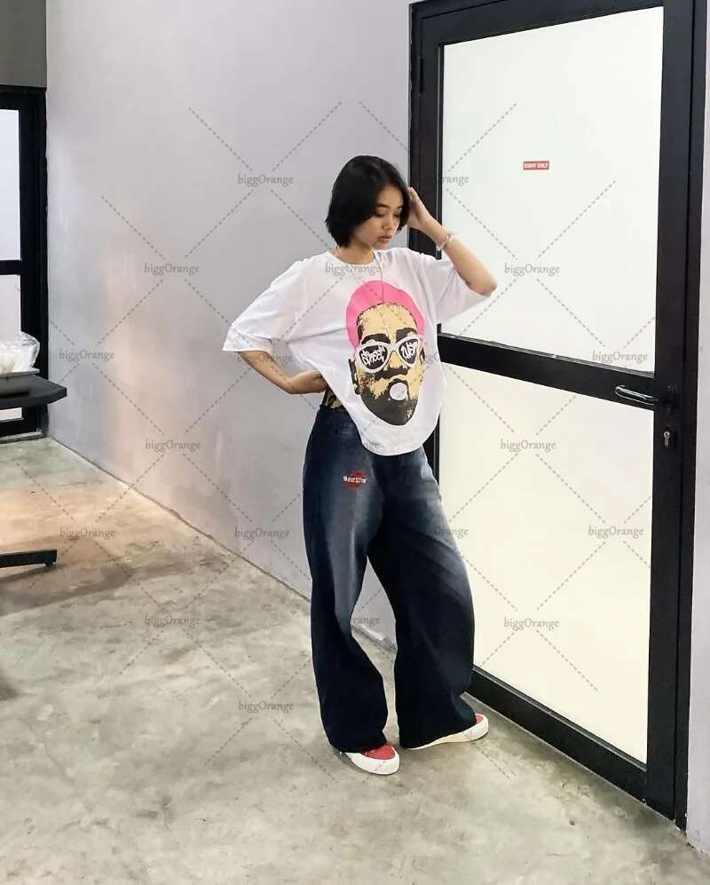 Cartoon Character Printed White Oversized Short-sleeved Women American Retro High Clothing Street Hip-hop Top T-shirt Men