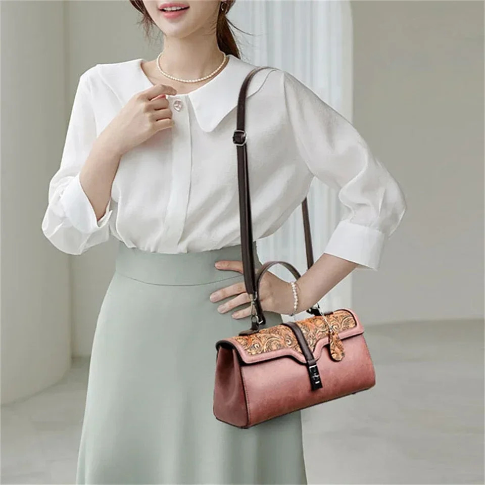 patented leather handbag fashionable floral womens handbag wallet high-quality large capacity womens shoulder bag 250410