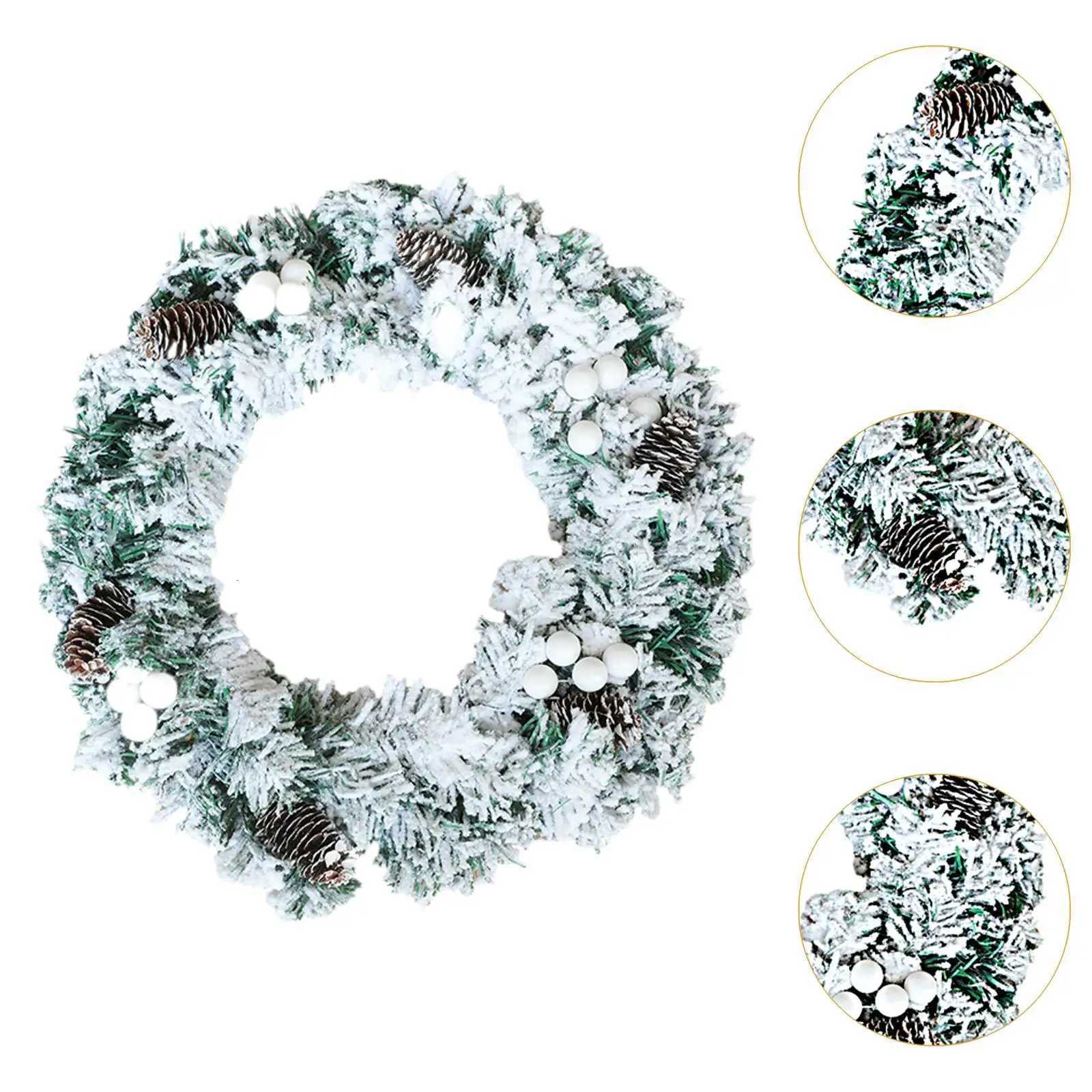 Artificial Wreath Door Wedding Pine Cones Decorative Home Snow Flocked Christmas Wreath for Party Wall Holiday Garden FireplaceM251115