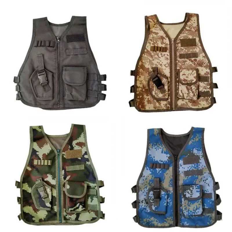 Fans Outdoor Children Tactical Vest Adjustable Camouflage CS Game Vest Kids Nylon Hunting Cosplay Sports Fishing CS Clothing New XJ251114