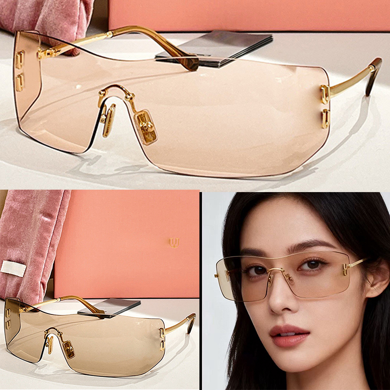 Designer Women Masks Sunglasses OMU B53 Luxury Sunglasses Ultra light Rimless Curved Lens Metal Temple UV400 Travel Men Eyewear