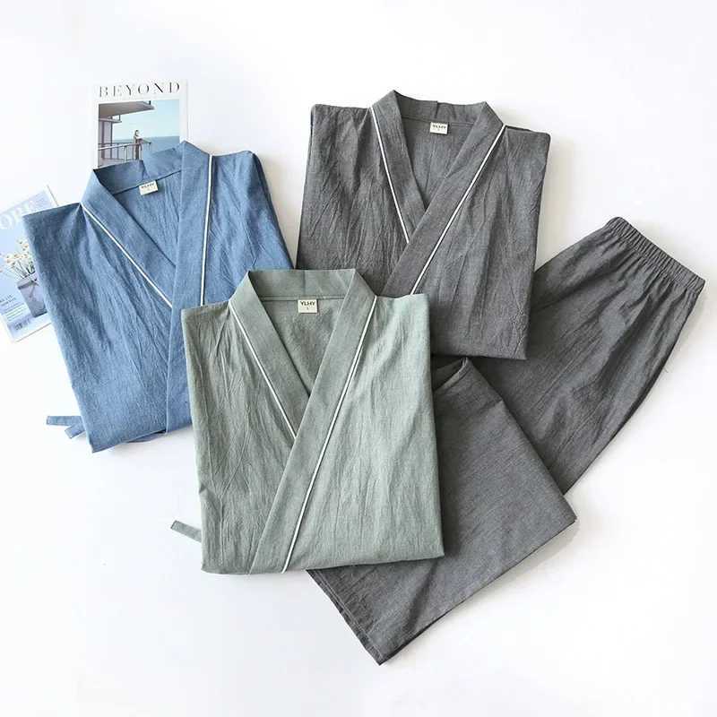 Spring/Autumn Japanese Kimono Mens Pajamas Mens Pajamas Thin Nine Sleeve Lace Top+Pants Loose Two Piece Home ClothesXJ250415