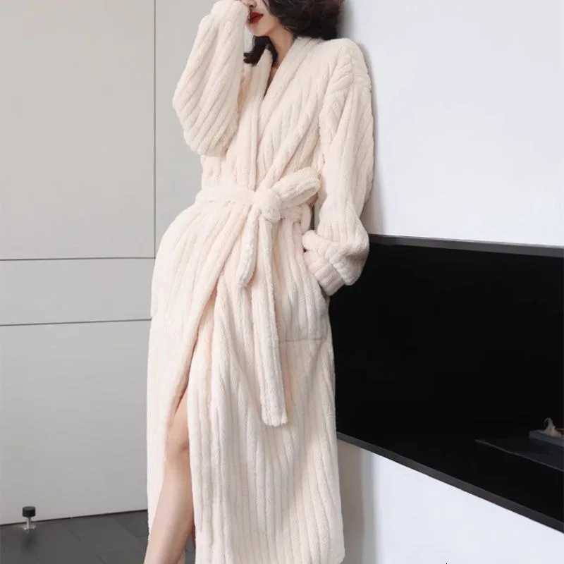 Belt Robe for Women Sleepwear Winter Nightdress Night Wear Warm Fleece Pajama V-neck One Piece Nightgown Solid Sleeping Homewear C251115