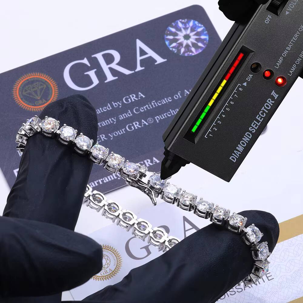 Eskeem Sparkling VVS Moissanite Tennis Chain 5mm Bracelet 925 Silver Gold Rose Plating Iced Out Jewelry Gift for Women