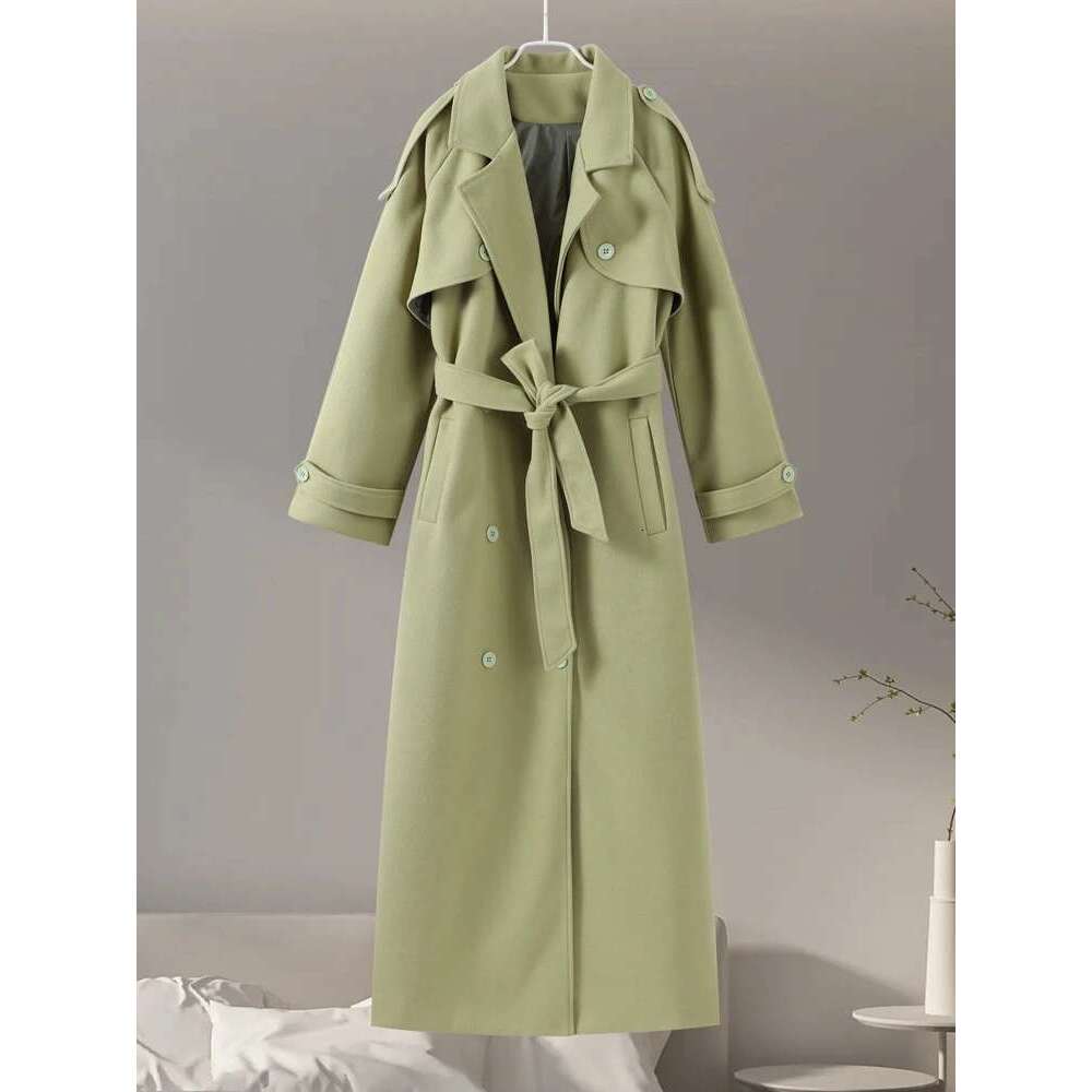 Designer Clothes Urban Solid Long Women Coat Casual Full Sleeve Belt Double Breasted Female Jacket 2024 Autumn Winter Lose Lady