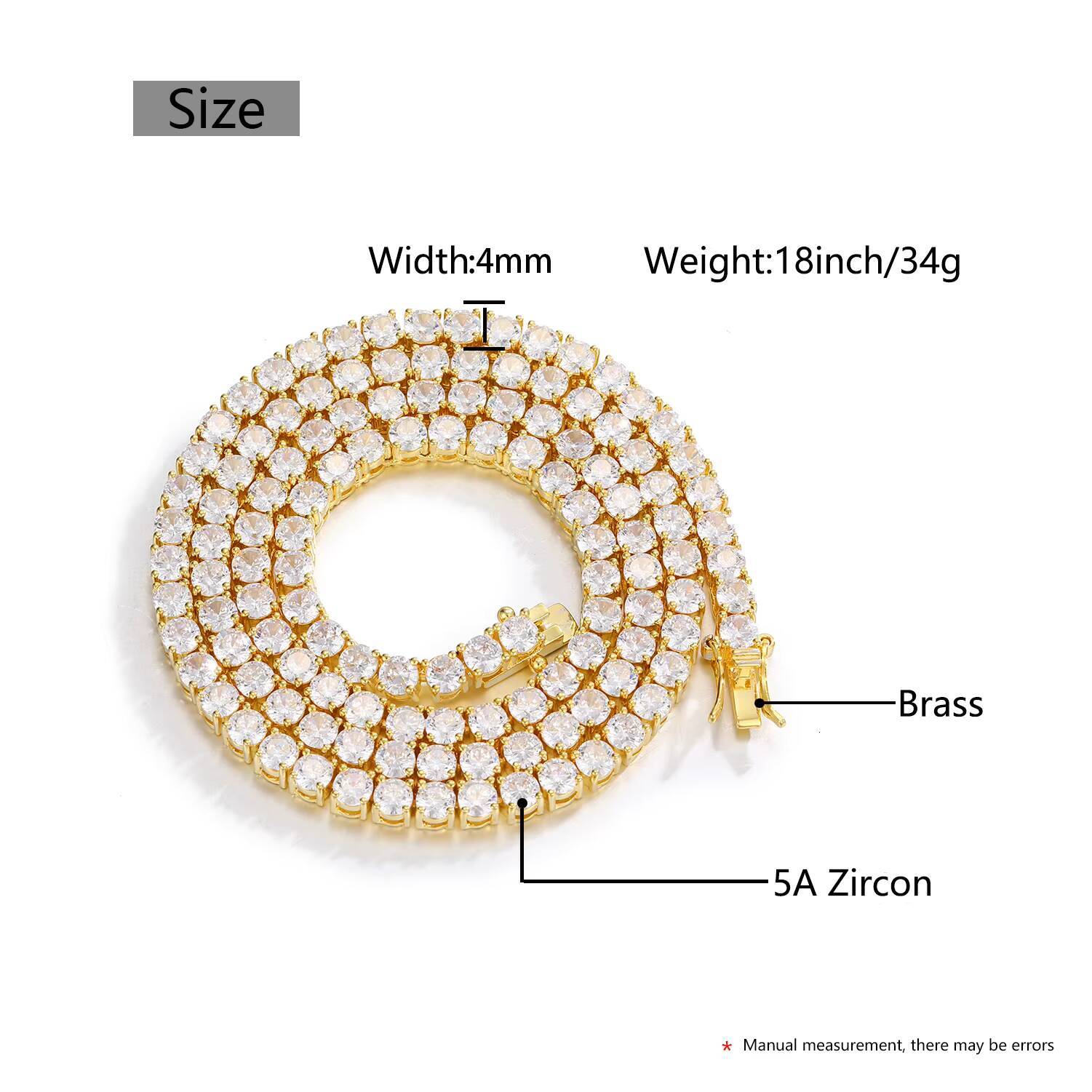 Fashionable Men Women Jewelry Wholesale White Gold 3mm-5mm Brass Micro Paved 5A CZ Diamond Classic Tennis Chain