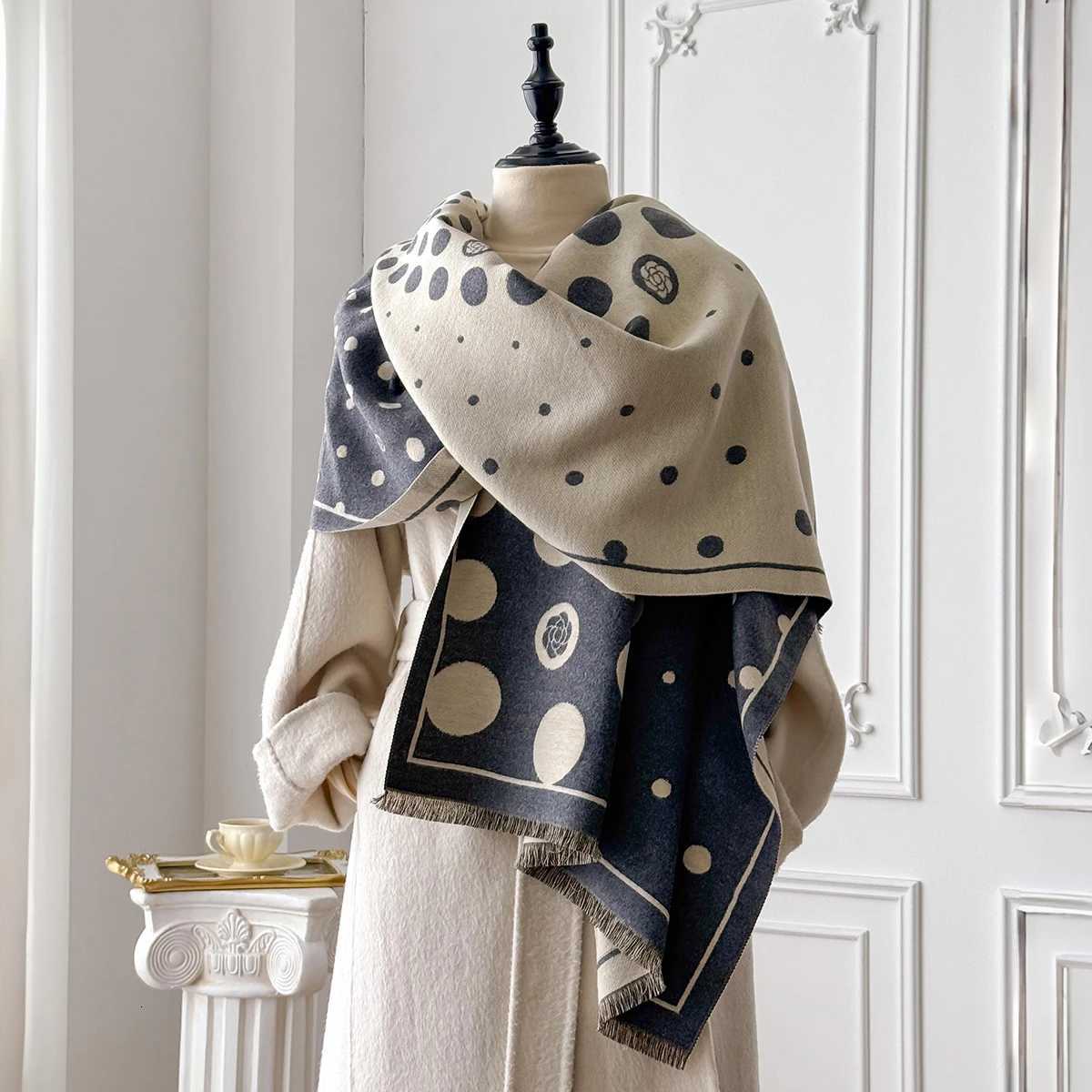 Luxury Winter Womens Polka Dot Pattern Scarf Thick Pashmina Shawl Warm Two-Sided Female Blanket Wrap Elegance Foulard Accessory Y251115