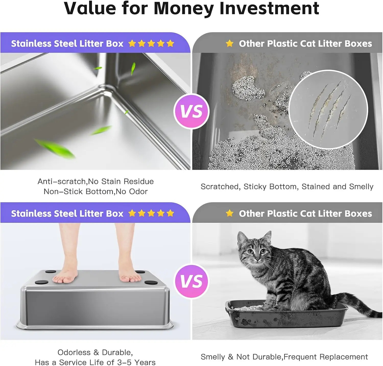 Enclosed Stainless Steel Cat Litter Box with Lid Odorless XL Metal Litter Box for Big Cats Extra Large Kitty Litter Box 250414