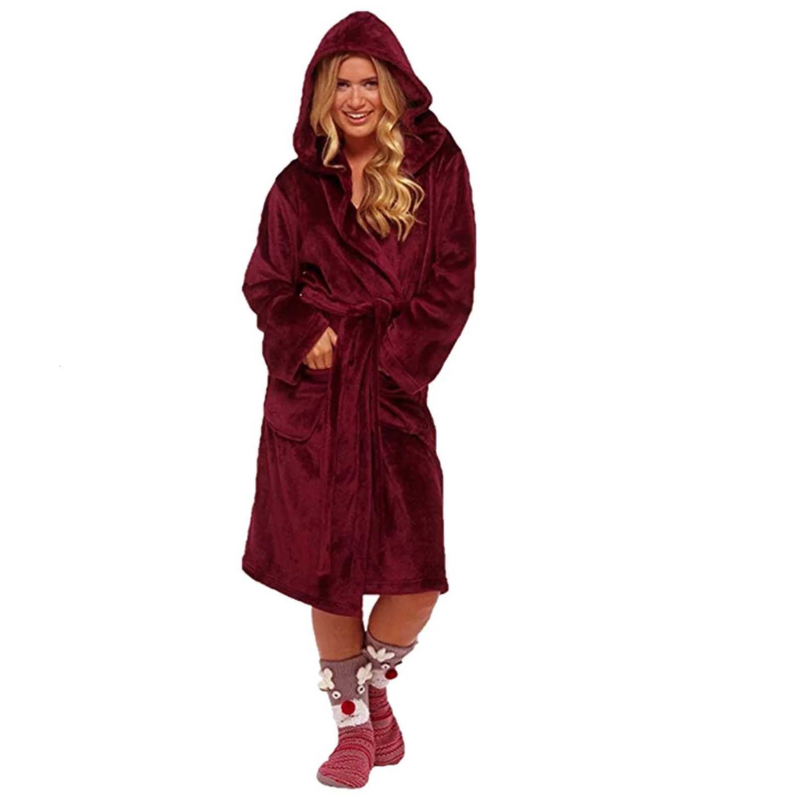 Solid Shower Kimono Robes Hooded For Women Long Sleeves Towel Bathrobe With Waist Girdle Female Cotton Sleepwear For Home Wear C251115