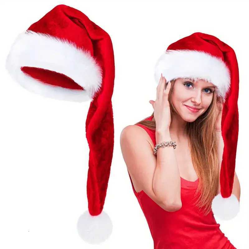 1 extra long plush Christmas hat in red and black holiday party accessories Halloween Christmas party Y251115