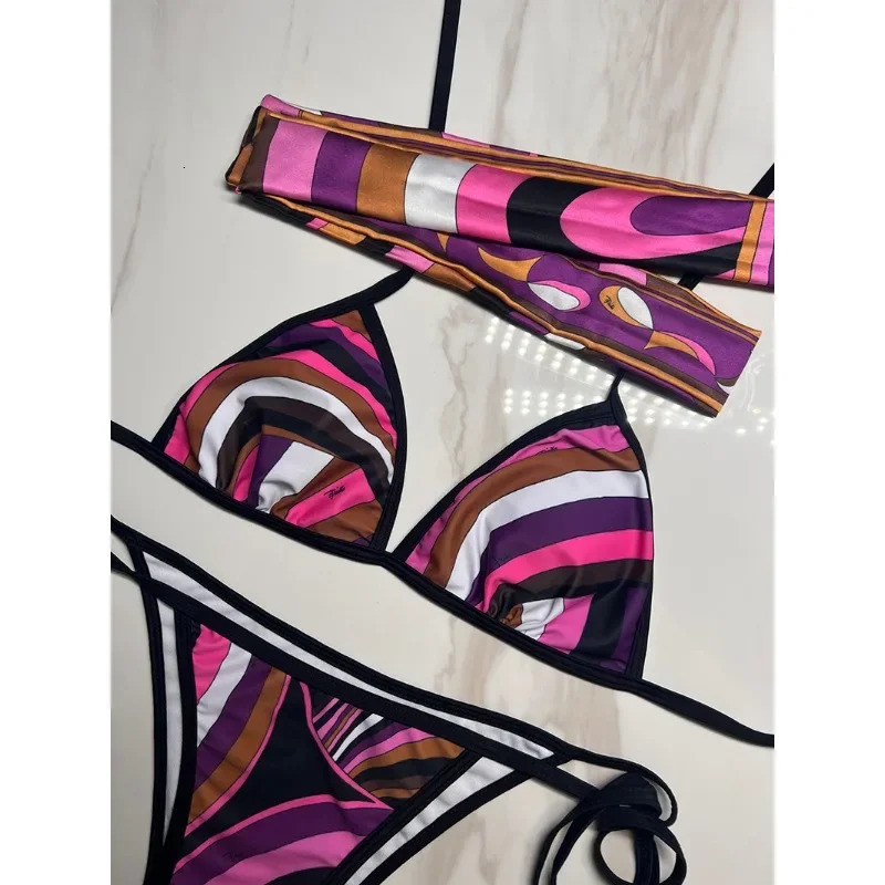 2025 Womens Headband Bikini Sets Fashion n Letter Stripe Print Swimsuits Europe Sexy Tankini Swimsuits 250415